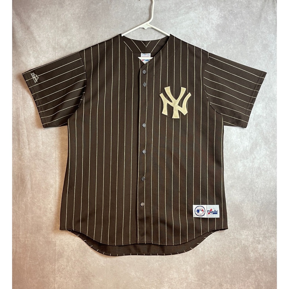 Vintage New York Yankees Jersey Mens Large Brown Majestic MLB Baseball Made USA